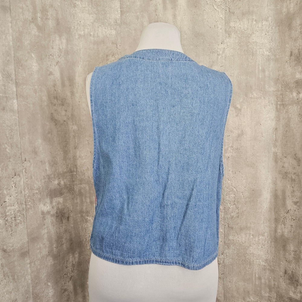 Vintage Stampede Denim Plaid Vest USA 90s Western Patchwork Button L - Picture 5 of 7